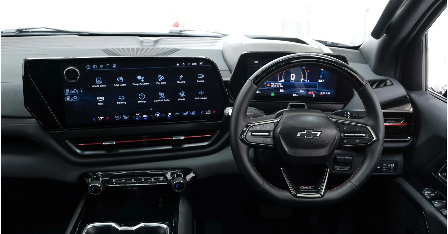 Silverado EV Trail Boss Modern Chevrolet car dashboard and steering wheel