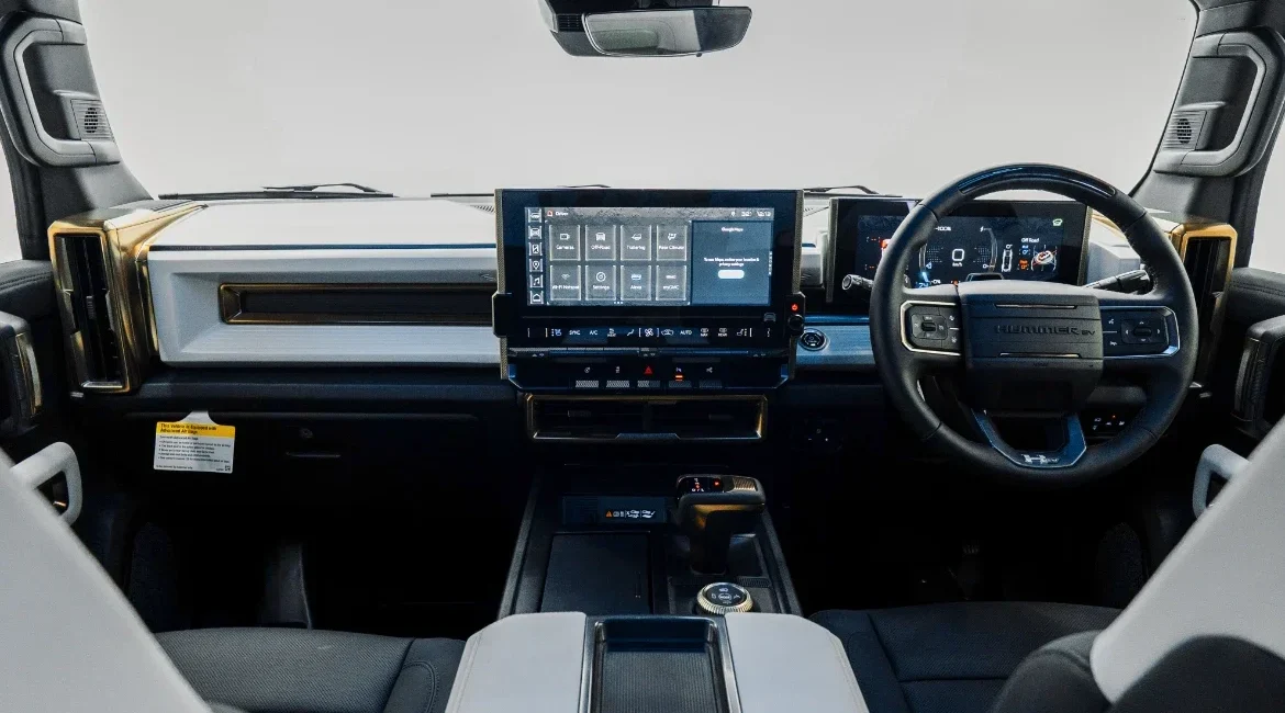 Modern electric truck interior with digital dashboard