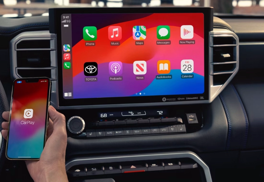 toyota sequoia front 14inch screen with apple carplay on mobile